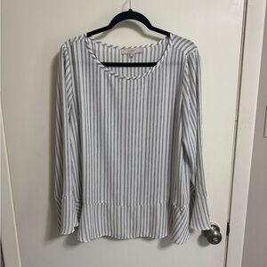 LOFT White and Gray Long Sleeve Boxy Blouse